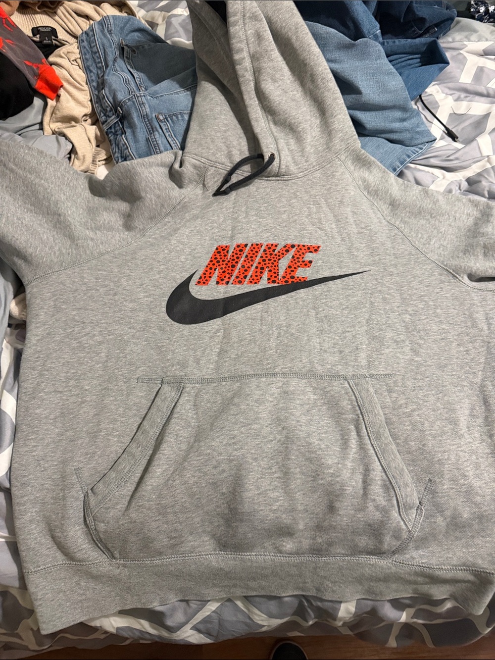 Nike Gray Hoodie with Black Swoosh and Orange Logo